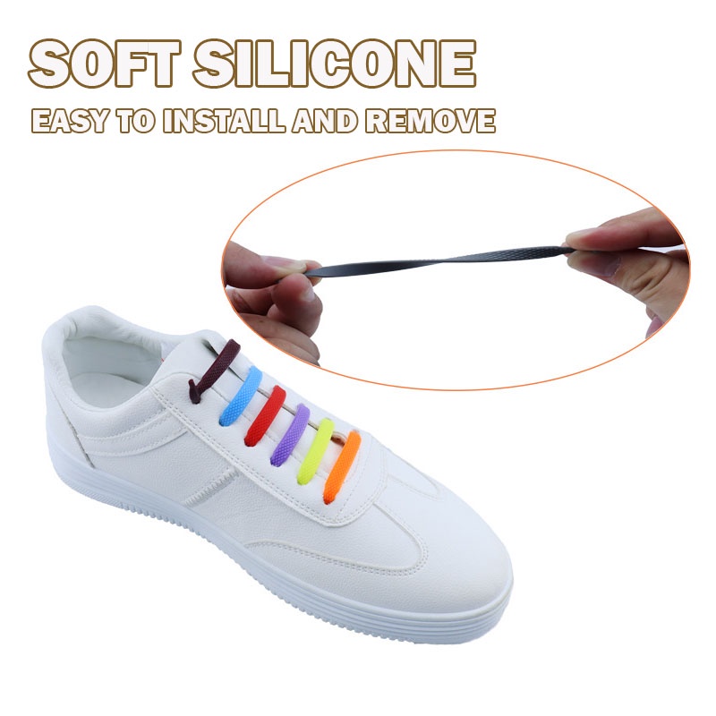 Set 16 Dây Giày Silicone Co Giãn Không Cần Buộc Dành Cho Người Lớn Và Trẻ Em