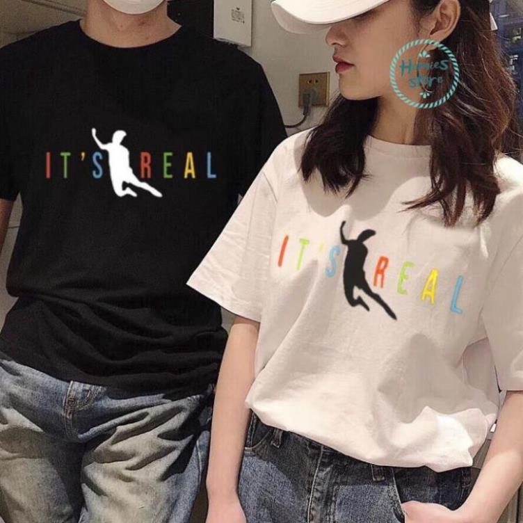 Áo Phông Unisex IT'S REAL Cotton,Nam Nữ Cộc Tay In Hình 2 Màu HMG020
