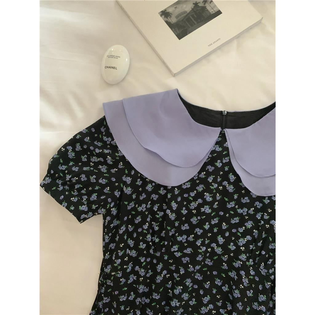 Đầm Voan Hoa Hai Lớp Ngắn Tay Cổ Bèo Thời Trang Mùa Hè Mới 51226