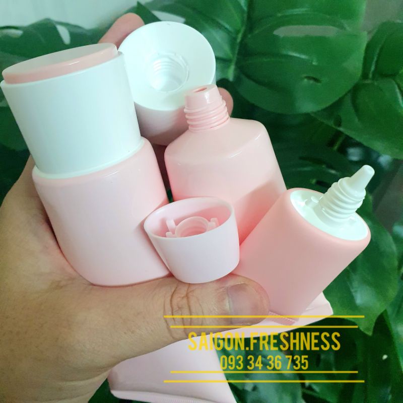 Tuýp nhựa, chai đựng sữa rửa mặt, gel 10ml 50ml 100ml, thân hồng baby