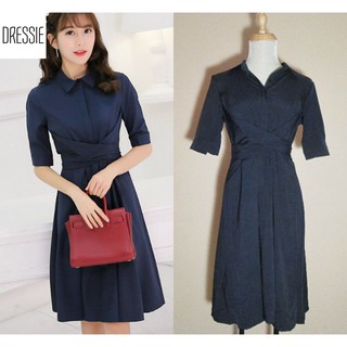 [HÌNH THẬT] Váy Áo Đầm Xòe Chữ A Cao Cấp DRESSIE Cổ Sơ Mi Thời Trang Nữ Đẹp Công Sở Dạo Phố Dự Tiệc Cưới - DX88 (Xanh)