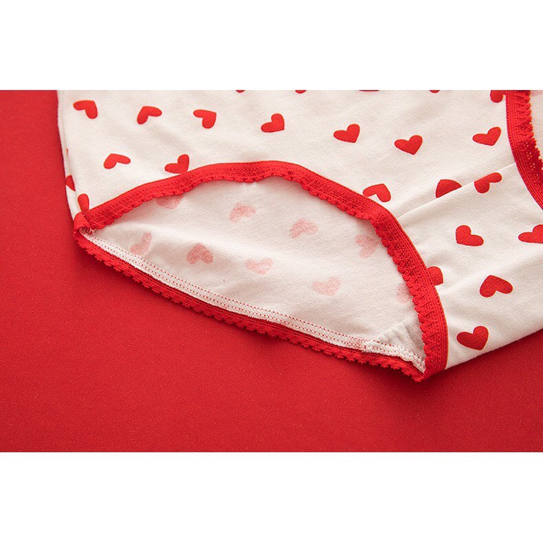 Quần Lót Nữ - Quần Cotton Nữ tông đỏ hoạ tiết hoạt hình đáng yêu phối viền ren DAN STORE MÃ L899