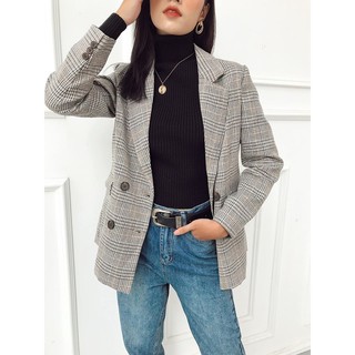 Áo blazer Cache Cache kẻ xám 4 khuy