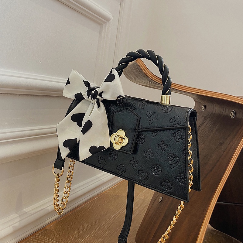 Faya - Túi quai xách đi tiệc dáng thang họa tiết phối khăn lụa sang trọng T1126