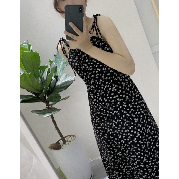 Váy hoa 2 dây buộc nơ vai