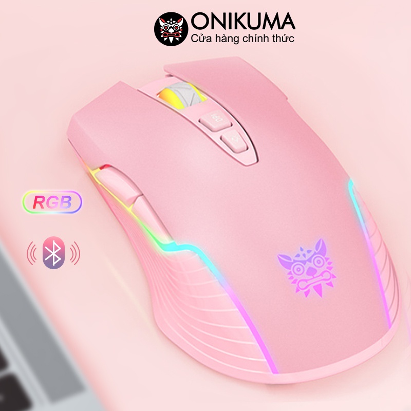 Chuột chơi game bluetooth không dây có thể sạc lại ONIKUMA CW905 màu hồng với đèn RGB, có thể điều chỉnh DPI 5 tốc độ