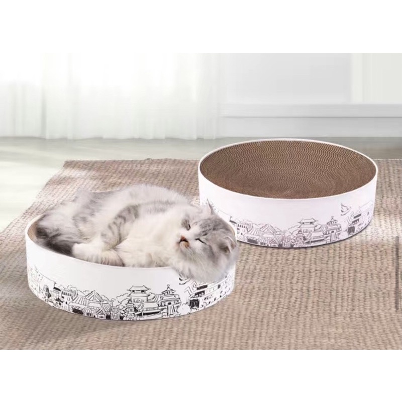 Bàn cào móng hình tròn size bự - Ổ nằm cho mèo tặng catnip kích thước 41x10cm