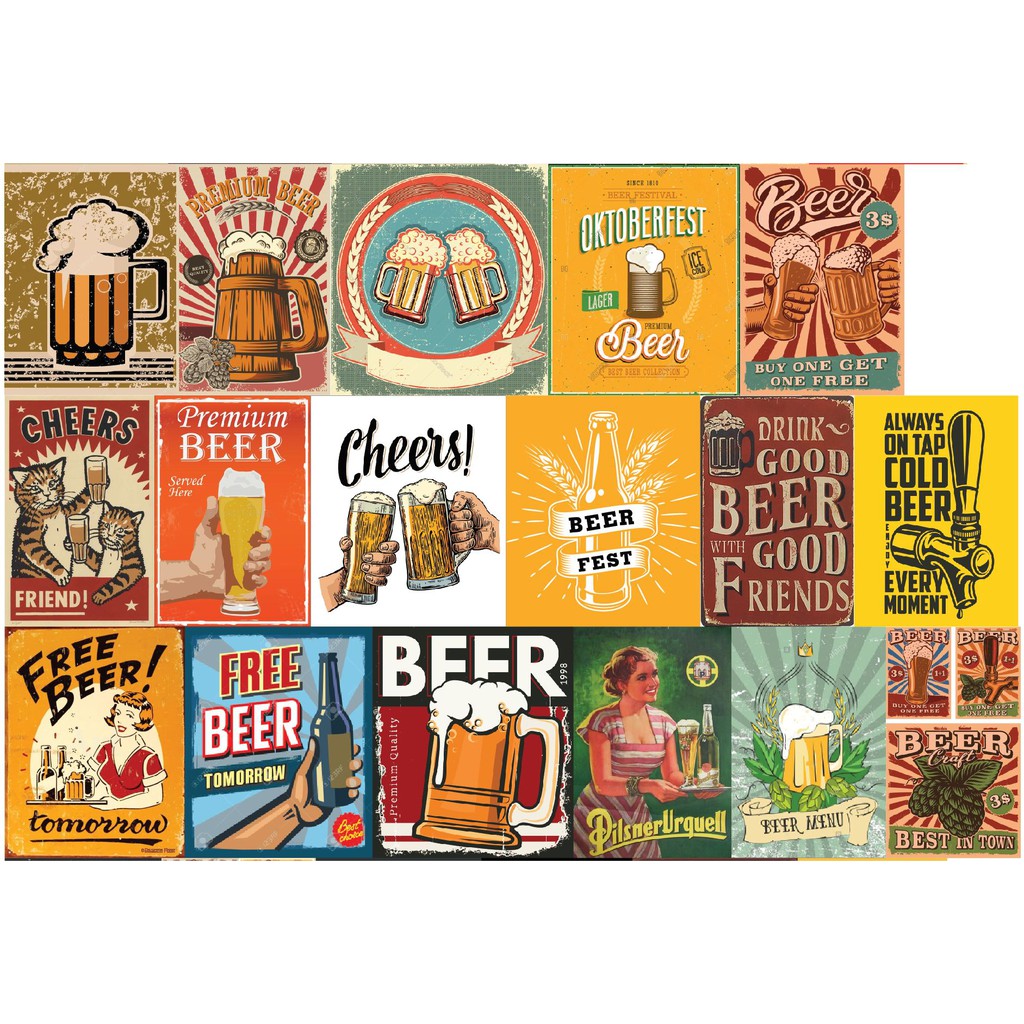 [Hơn 100 mẫu] Hình dán quán Bia Vintage trang trí tường, phòng làm việc...