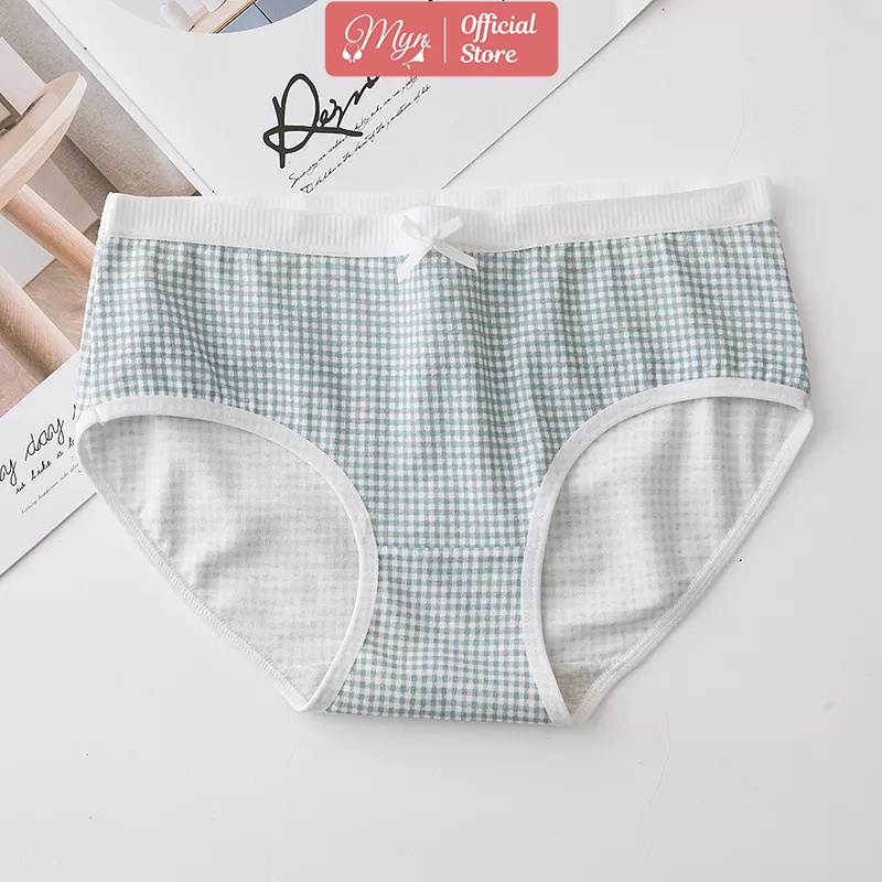 Quần lót nữ cotton đính nơ kẻ ô vuông nhỏ Q 123 MYN_UNDERWEAR