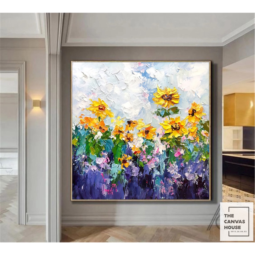 Tranh in Canvas Đồng Hoa Vàng (Hình thật tại xưởng - Đã có khung, móc, đinh treo) - The Canvas House