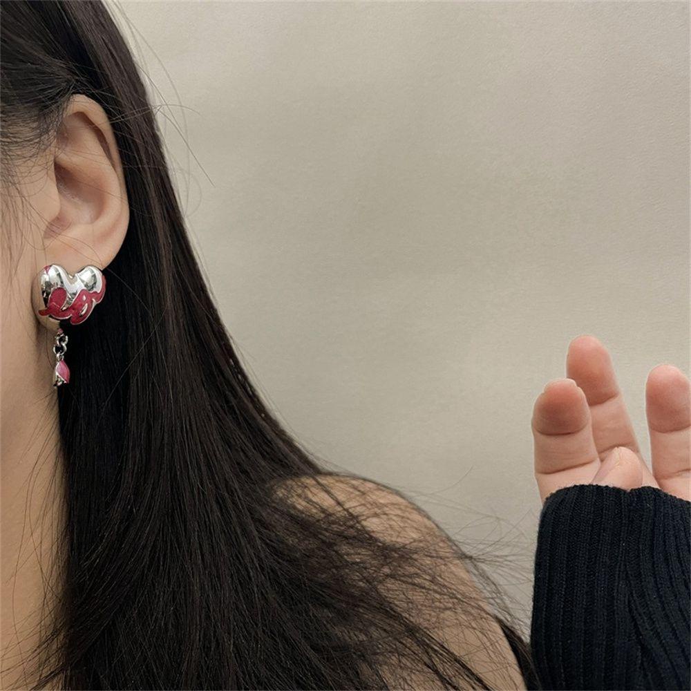 Bông Tai VANES1 Trái Tim Màu Hồng Ngọt Ngào Thanh Lịch Phong Cách Hàn Quốc