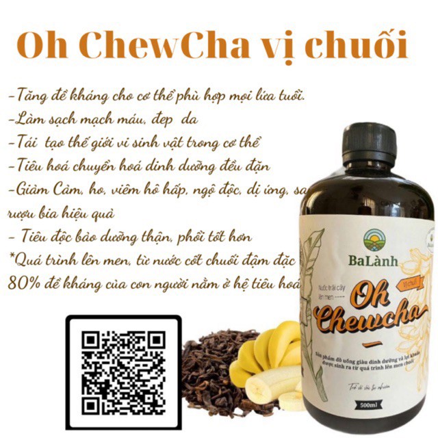 Oh chewcha vị chuối không đường, không chất bảo quản bổ sung dinh dưỡng và lợi khuẩn, cải thiện đề kháng cơ thể