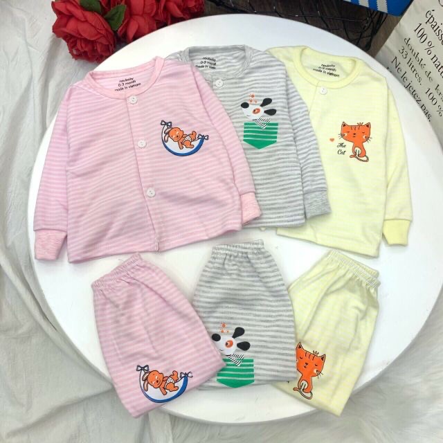 Sale sốc! Bộ quần áo trẻ em thu đông dài tay noubaby chất nỉ cotton họa tiết kẻ cho bé trai bé gái