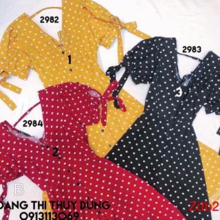 Đầm chấm bi xòe cổ V vitage