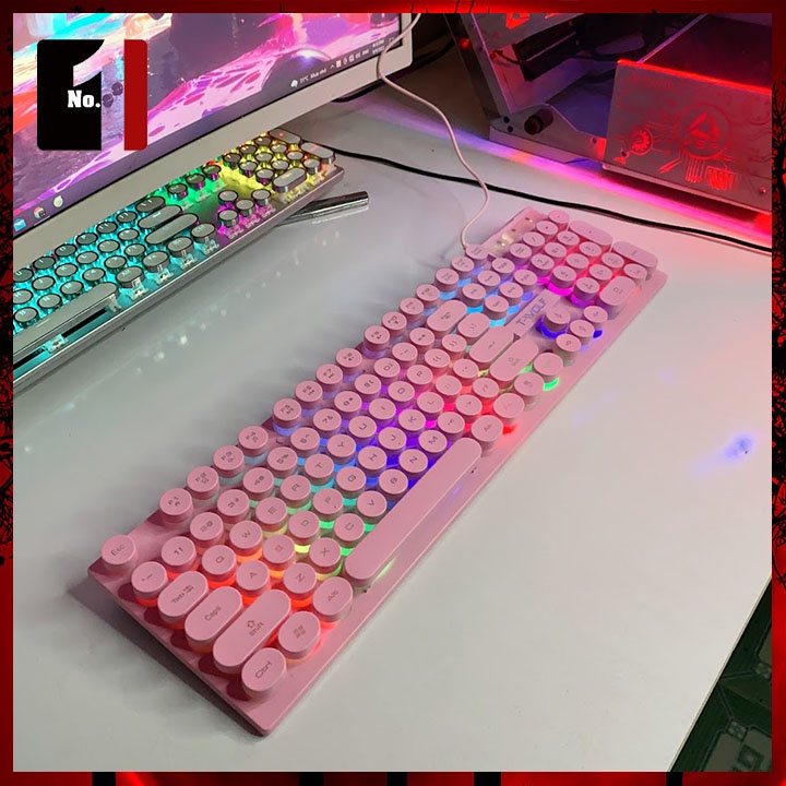 Bàn Phím Nút Tròn Gaming Màu Hồng T-WOLF T80 Led Rgb Bàn Phím Máy Tính Laptop Chơi Game Có Dây Giá Rẻ
