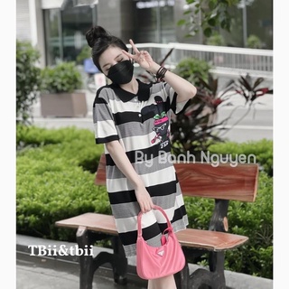 Váy len kẻ đen cổ polo thêu hình thỏ hàng QC l1