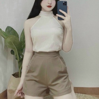 Set 2 món: áo cổ yếm & quần short