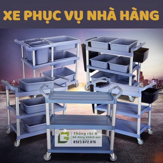 Xe đẩy dọn dẹp nhà hàng, Xe đẩy nhựa 3 tầng (chưa kèm xô, thau)