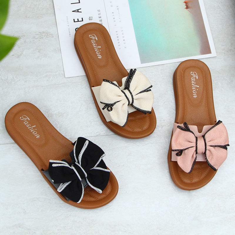 Dép đi biển IELGY đế xuồng chống trượt đính nơ thời trang cho nữ
