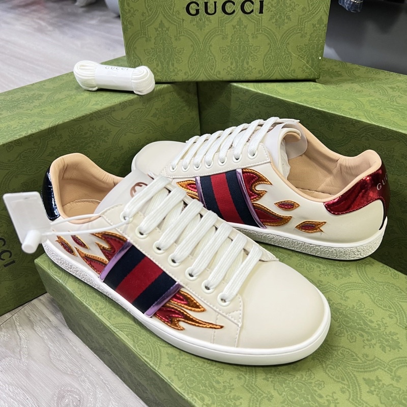 Giày Sneaker Nam GC Thêu Vạch Lửa Siêu Chất Vip full box 7150, giầy da nam hình lửa đỏ chất chơi