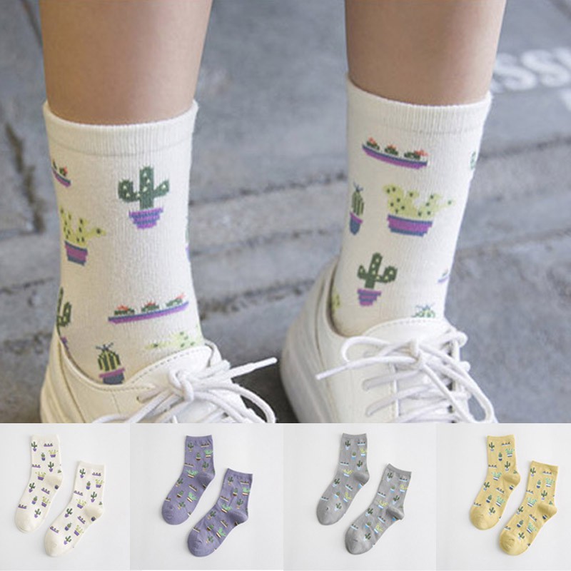 Vớ Cotton In Hình Cây Xương Rồng Dễ Thương