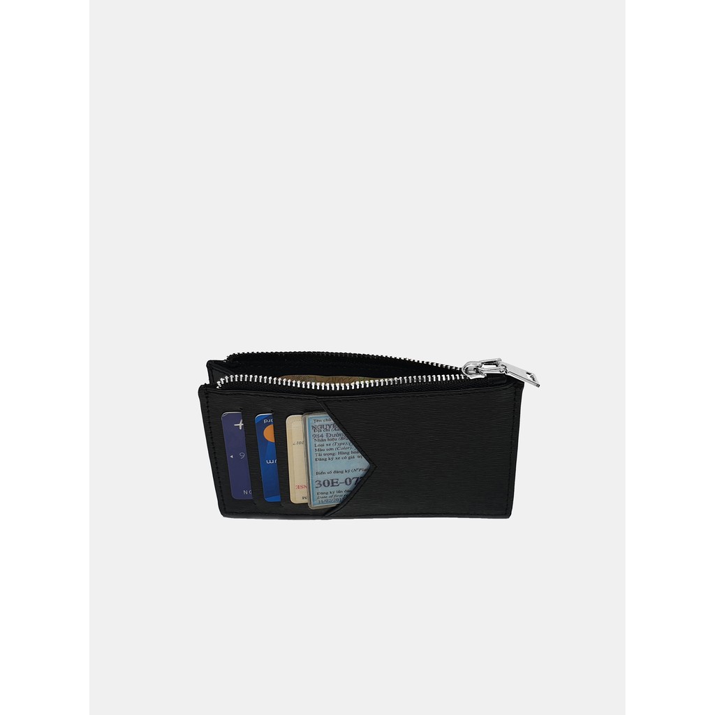 Ví Đựng Tiền Và Thẻ Da Bò Vân Xước FRANK Francis Zipper Card Holder Nhiều Ngăn Có Khóa Cho Nam Màu Đen