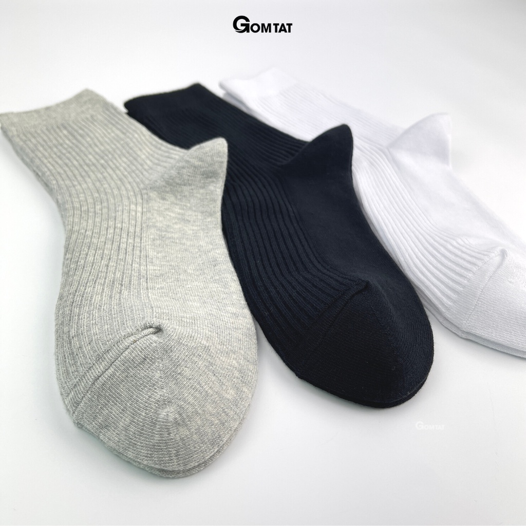 Tất vớ nam cổ trung trơn màu GOMTAT mẫu gân chìm, chất liệu cotton cao cấp mềm mại thoáng khí - FIVE-TAY10-LUNG