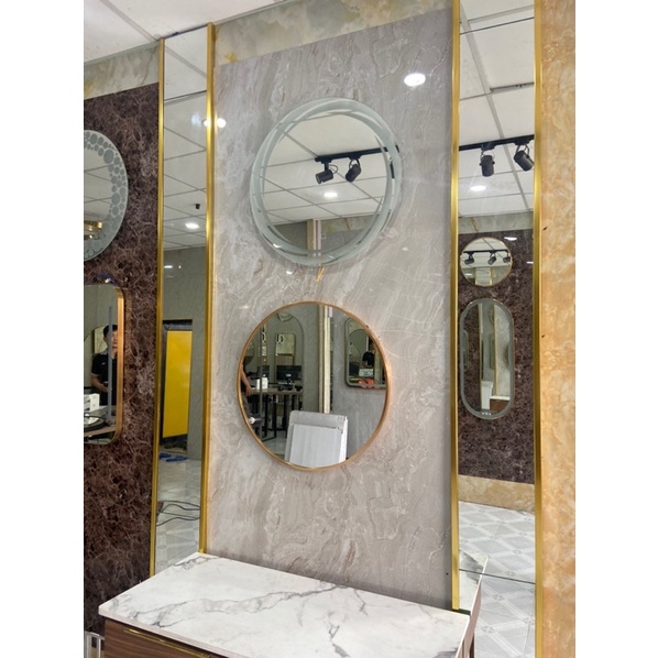 Gương tròn treo tường khung nhôm mạ đen/vàng
