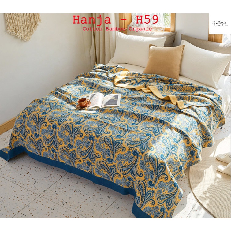 Chăn/Thảm sofa Cotton organic sợi tre họa tiết thổ cẩm p/c Nhật Bản siêu mềm, độc đáo