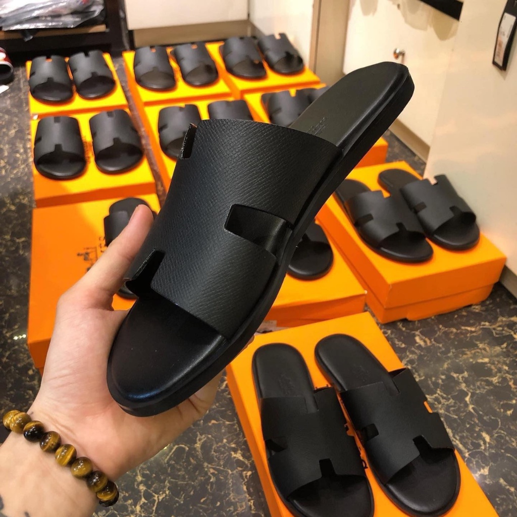 Dép Chữ H Nam Màu Đen Quai Dán, Dép Nam Quai Ngang Da Bò Kiểu Dáng Thời Trang Đi Thoáng Chân