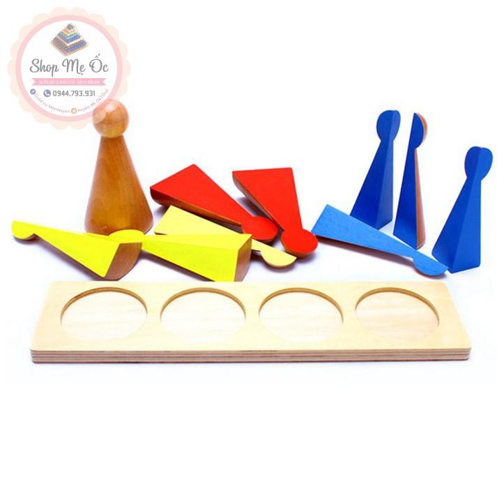 Giáo cụ Montessori - Quả cầu phân số - Khay với 4 con ky phân số loại lớn (1,1/2,1/3,1/4)