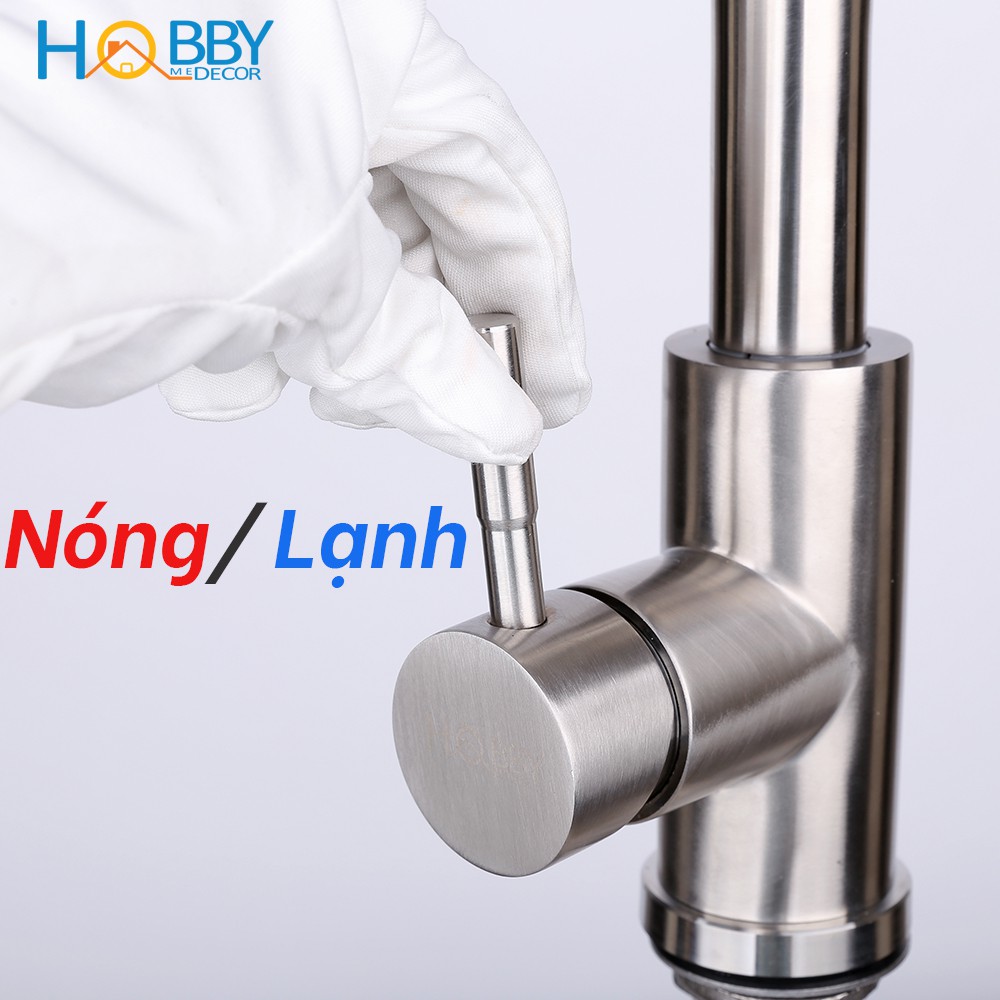 Vòi rửa chén nóng lạnh dây rút HOBBY VDR2 Inox 304 - 2 chế độ phun - đầu vòi kéo dài tiện lợi