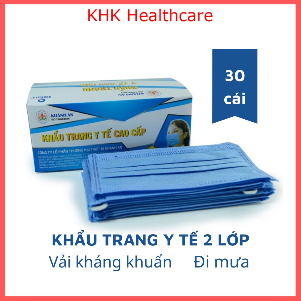 Khẩu trang y tế Khánh An 2 lớp kháng khuẩn đi mưa, hộp 30 cái