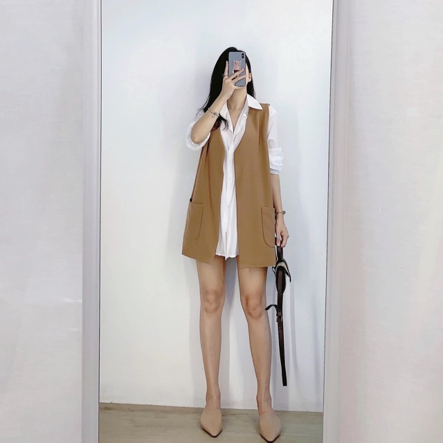 Thanh lý set áo gile + sơmi trắng Thiên Lý sz S