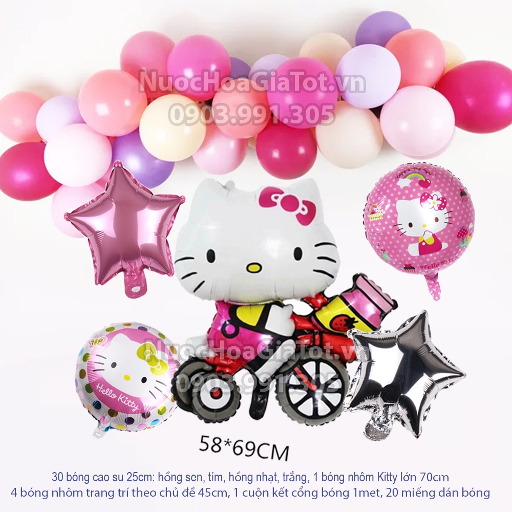 Set bong bóng trang trí tiệc sinh nhật chủ đề Mèo Kitty cho bé gái bé trai