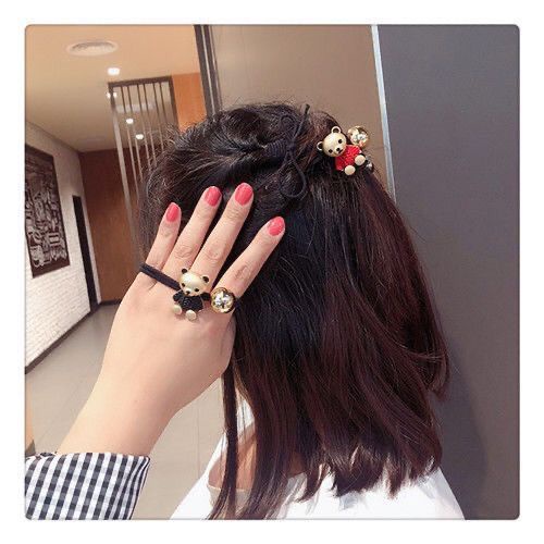 Dây Buộc Tóc Cao Su Co Giãn Tốt In Hình Gấu Hoạt Hình Dễ Thương Phong Cách Hàn Quốc Cho Nữ