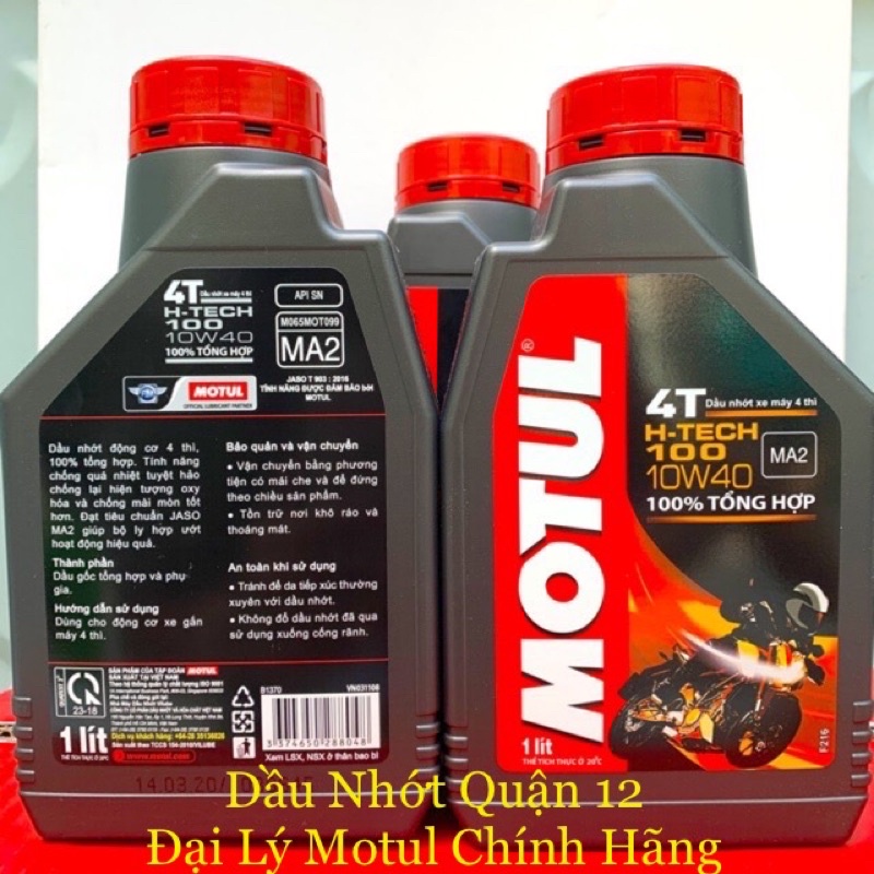 Nhớt Cao Cấp Xe Số Tay Côn Motul H-TECH 100 10W-40 Jaso MA2 API SN Fully Synthetic