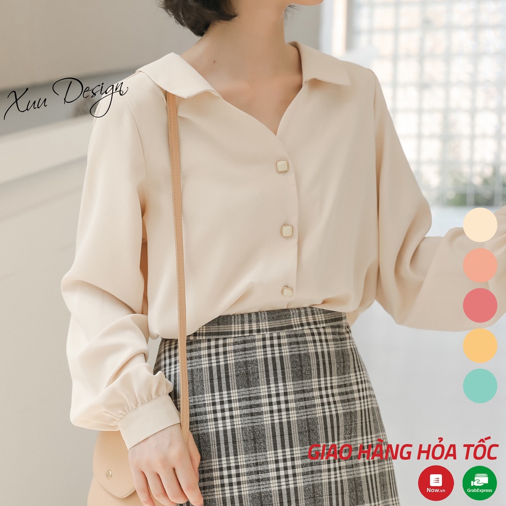 Áo sơ mi nữ công sở thiết kế Xuu Design, kiểu tay bồng thời trang phong cách công sở trẻ trung - SP47