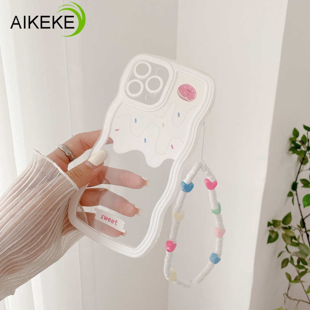 Ốp Điện Thoại tpu Dẻo Họa Tiết Cây Kem / Trái Tim Kèm Vòng Đeo Tay Cho oppo reno 8 7 6 5g 5 pro 4 r17 4g