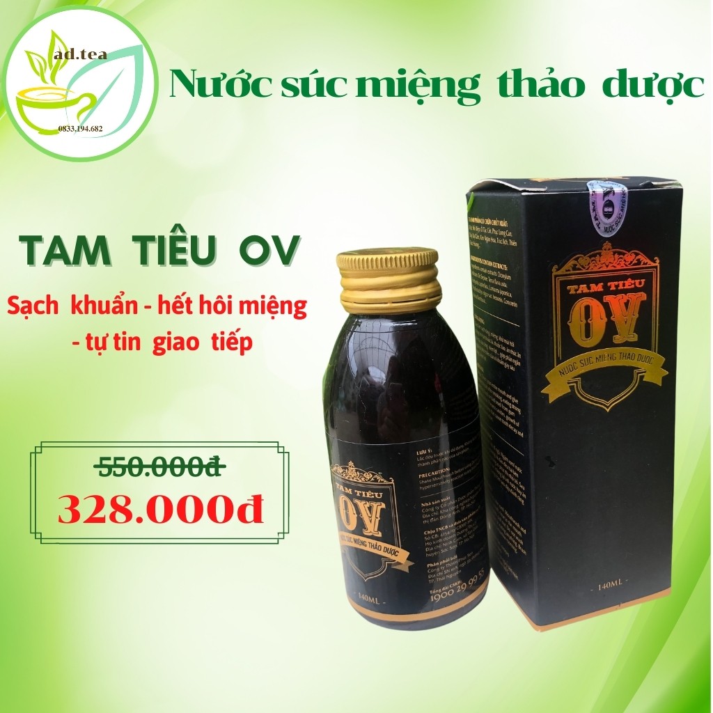 Nước Xúc Miệng Thảo Dược Tam Tiêu OV - Dứt Điểm Hôi Miệng, An Toàn Hiệu Quả - 140ml / ad.tea