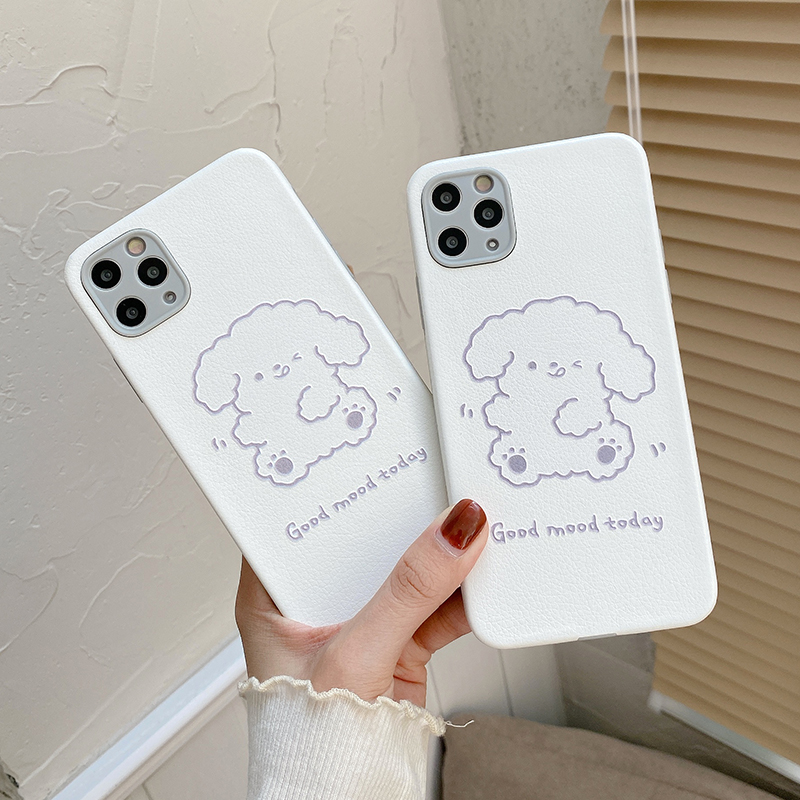 Cute line teddy dog, lambskin, camera protection, phone case For iPhone 12 Pro Max 12Pro 12 Mini iPhone SE2020 11Pro Max 11Pro 11 iX XR XS Max 7 8 Plus Full Coverage case