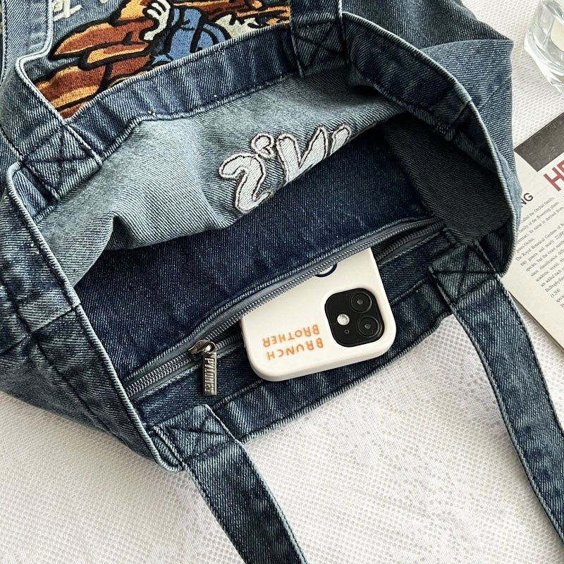 Túi Xách Denim Thêu Họa Tiết Thời Trang Cho Nữ