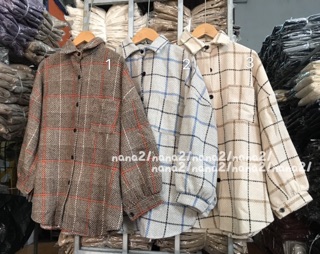 Sơ mi dạ kẻ oversize