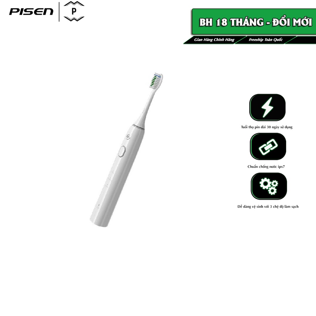 Bàn chải đánh răng điện PISEN TP-T01 (Sonic), trắng tuyết - Hàng chính hãng
