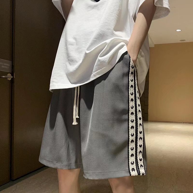 Quần Short Lưng Thun Ống Rộng Phối Sọc Bên Hông Phong Cách Hip Hop Đường Phố Hàn Quốc Cỡ M-3XL Cho Nam