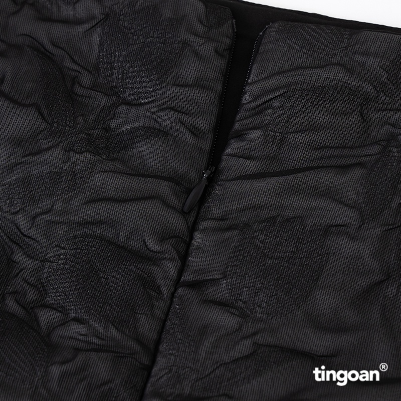TINGOAN® - Váy hai dây tay bồng vân hoa 3 lớp bồng xòe đính nơ kim loại đen SLEEPING BEAUTY DRESS/BL