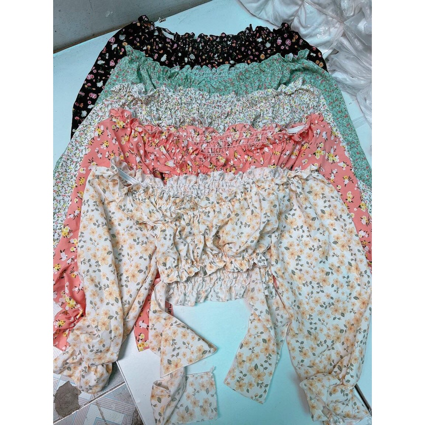 Áo Kiểu Đắp Chéo Tay Dài Cột Nơ