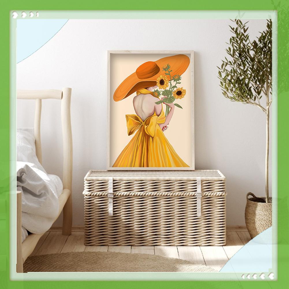 Bộ tranh thêu chữ thập hình cô gái và hoa hướng dương DIY độc đáo 11ct