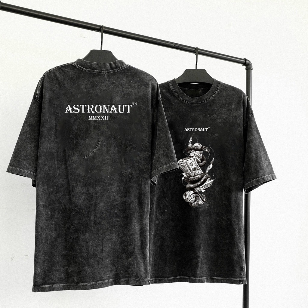 Áo Thun Tay Lỡ Wash ASTRONAUT Snake Dollar, Phông Unisex Nam Nữ Oversize Form Rộng