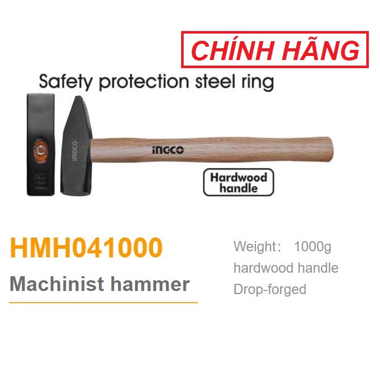 ĐỒ NGHỀ INGCO Búa đinh đầu dẹp &amp; vuông cán gỗ HMH040300 - HMH040500 - HMH041000 (Cam kết Chính Hãng 100%)